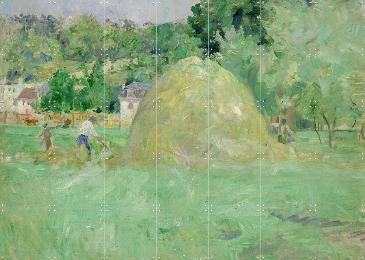 IXXI Haystacks at Bougival, Berthe Morisot & Bridgeman Images - 140 x 100 cm - Gratis ophangtool - Grote wanddecoratie en posters - Kleurrijk