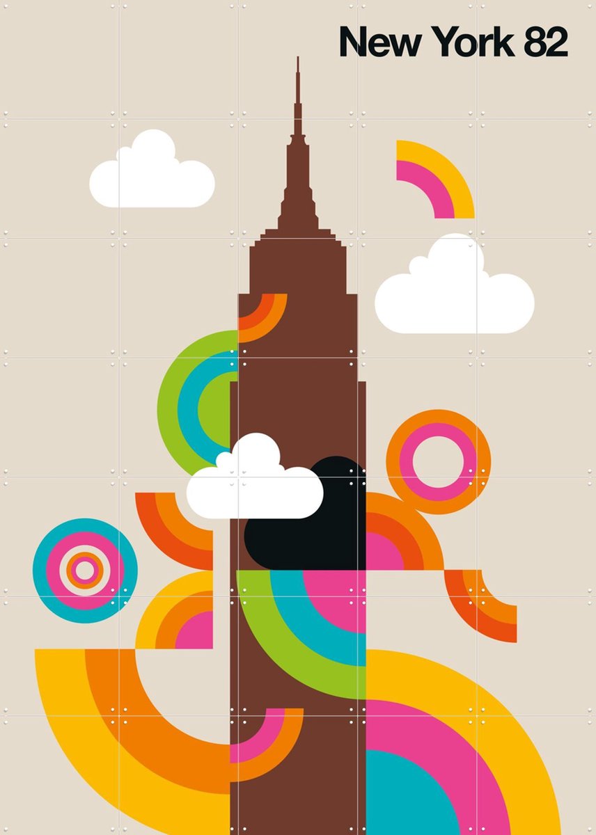 IXXI New York 82, Bo Lundberg - 100 x 140 cm - Gratis ophangtool - Grote wanddecoratie en posters - Geometrische Kunst, Illustraties, Kleurrijk, Pop