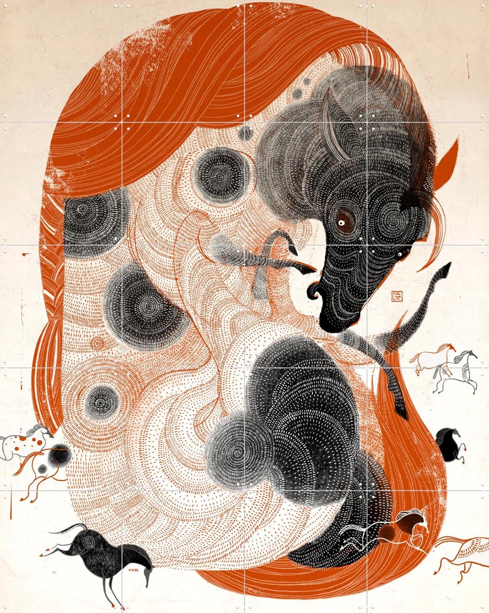IXXI Horse Too Big, Victo Ngai - 80 x 100 cm - Gratis ophangtool - Grote wanddecoratie en posters - Line art, Abstract, Grafisch Ontwerp