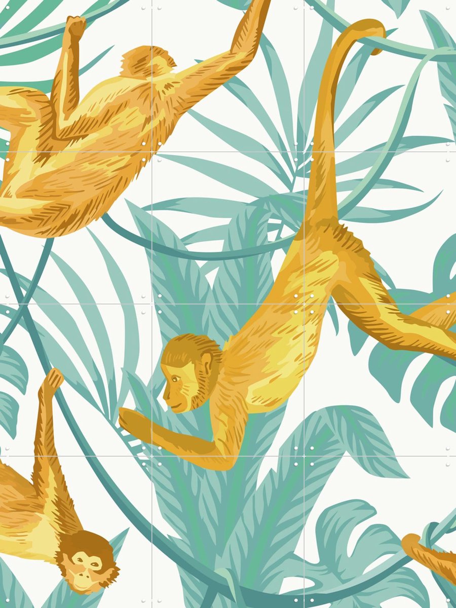IXXI Happy monkeys, Creative Lab Amsterdam - 60 x 80 cm - Gratis ophangtool - Grote wanddecoratie en posters - Kleurrijk, Speels, Grafisch Ontwerp
