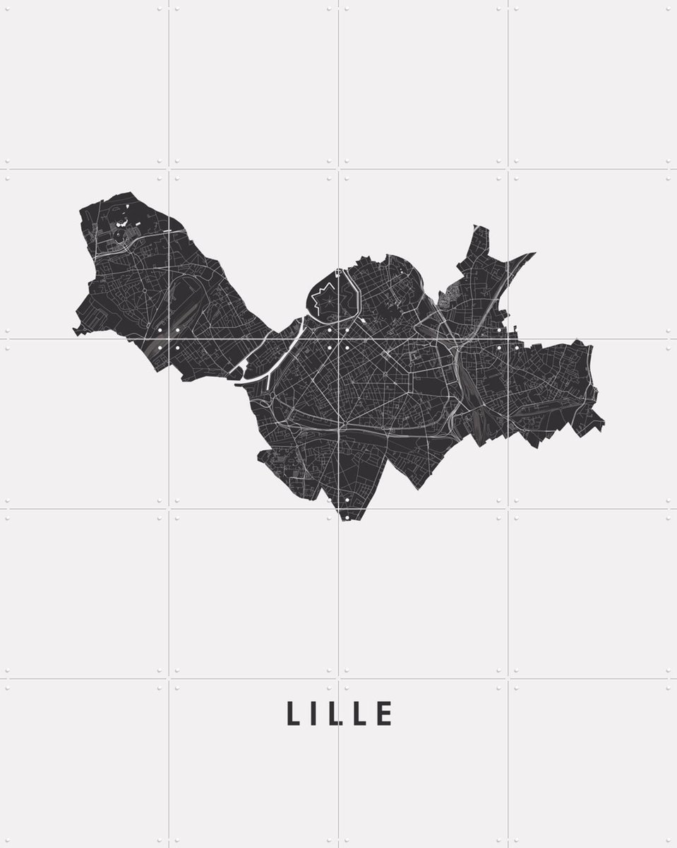 IXXI Lille City Map, Kunst in Kaart - 80 x 100 cm - Gratis ophangtool - Grote wanddecoratie en posters - Abstract, Grafisch Ontwerp, Line art