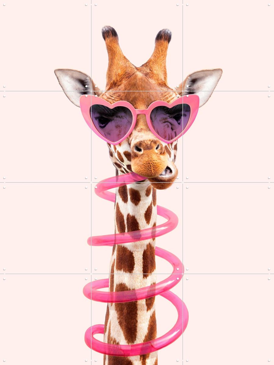 IXXI Thirsty Giraffe, Paul Fuentes - 60 x 80 cm - Gratis ophangtool - Grote wanddecoratie en posters - Grafisch Ontwerp, Fantasierijk, Kleurrijk