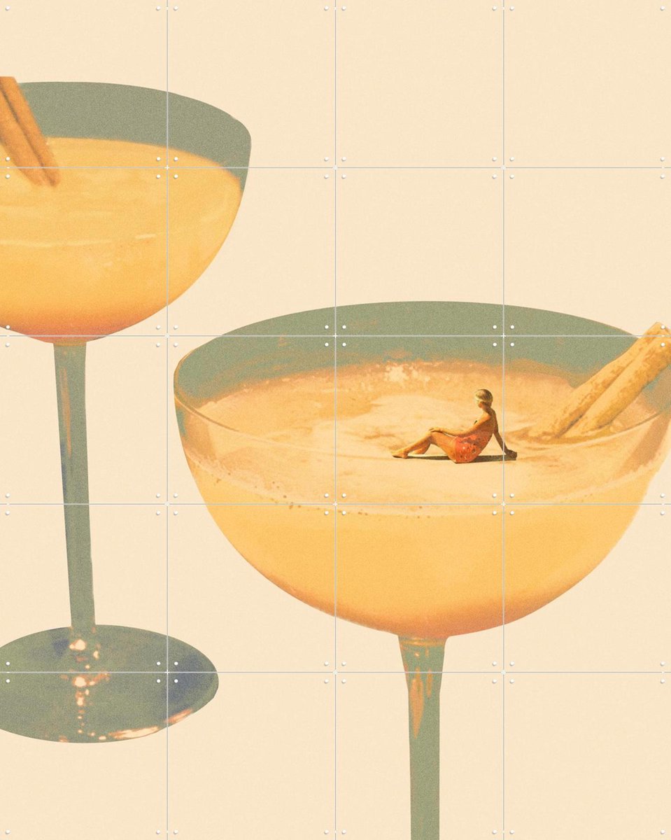 IXXI Holiday in a Glass I, Maarten Léon - 80 x 100 cm - Gratis ophangtool - Grote wanddecoratie en posters - Illustraties, Vintage, Speels, Zomer