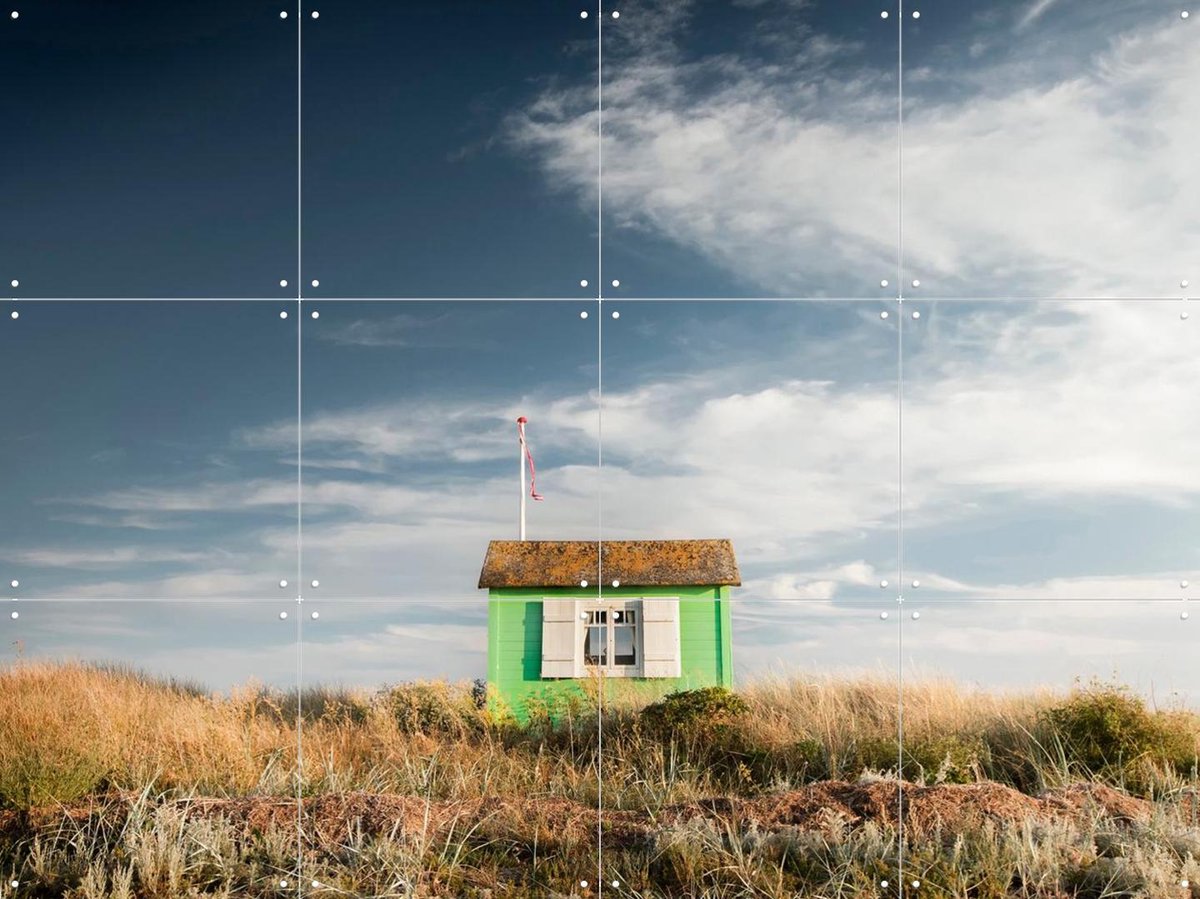 IXXI Denmark Aero Marstal Green Beachhouse, Claire Droppert - 80 x 60 cm - Gratis ophangtool - Grote wanddecoratie en posters - Fotografie