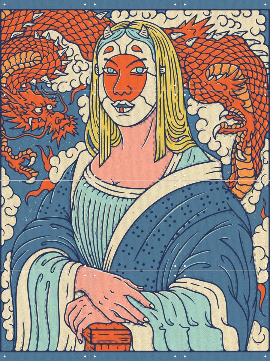 IXXI Lady with the Smile, Ryan Ragnini - 60 x 80 cm - Gratis ophangtool - Grote wanddecoratie en posters - Illustraties, Grafisch Ontwerp, Cartoonesk
