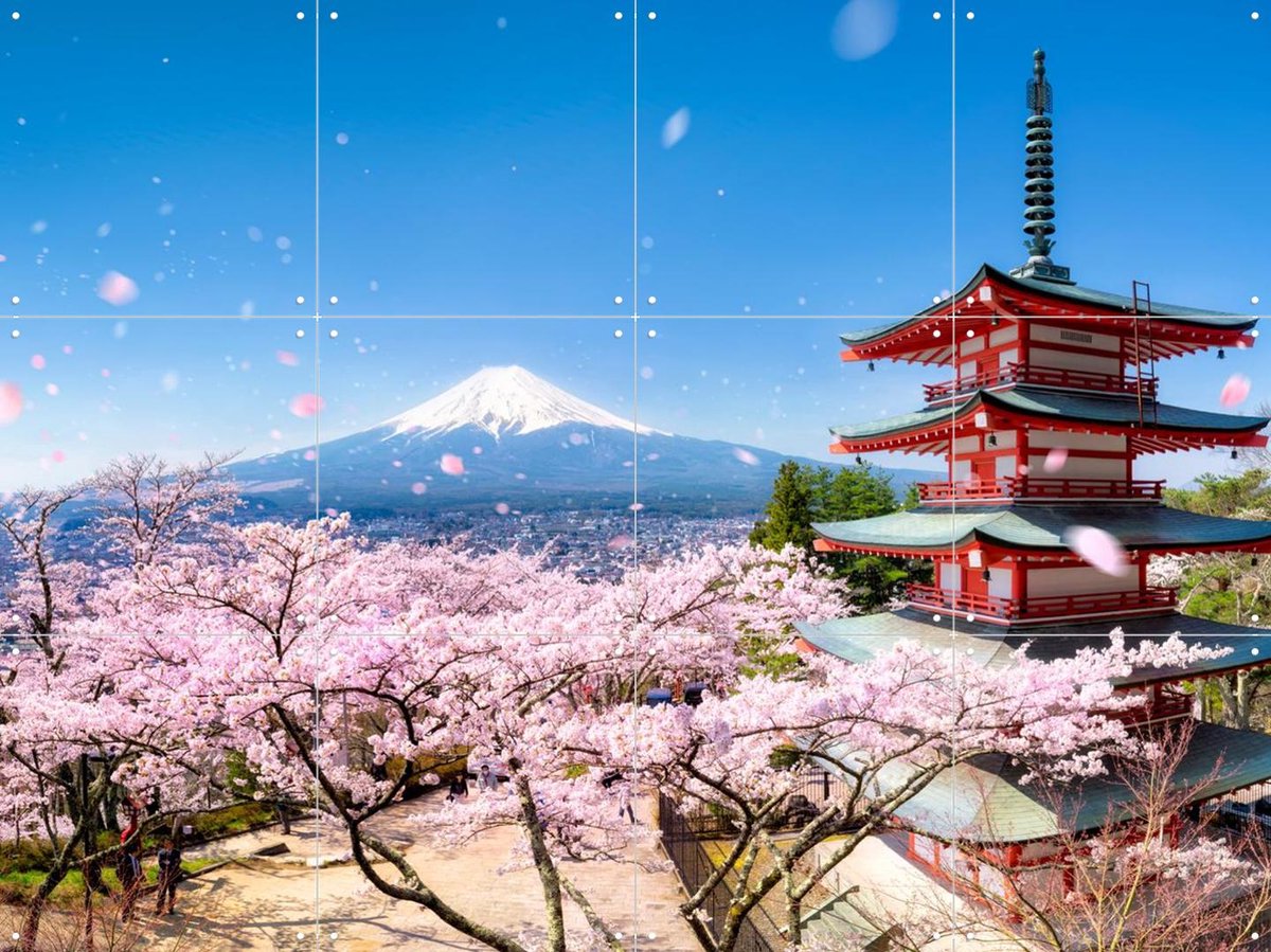 IXXI Chureito Pagoda - Japan, Jan Becke - 80 x 60 cm - Gratis ophangtool - Grote wanddecoratie en posters - Fotografie, Kleurrijk, Bergen, Natuur