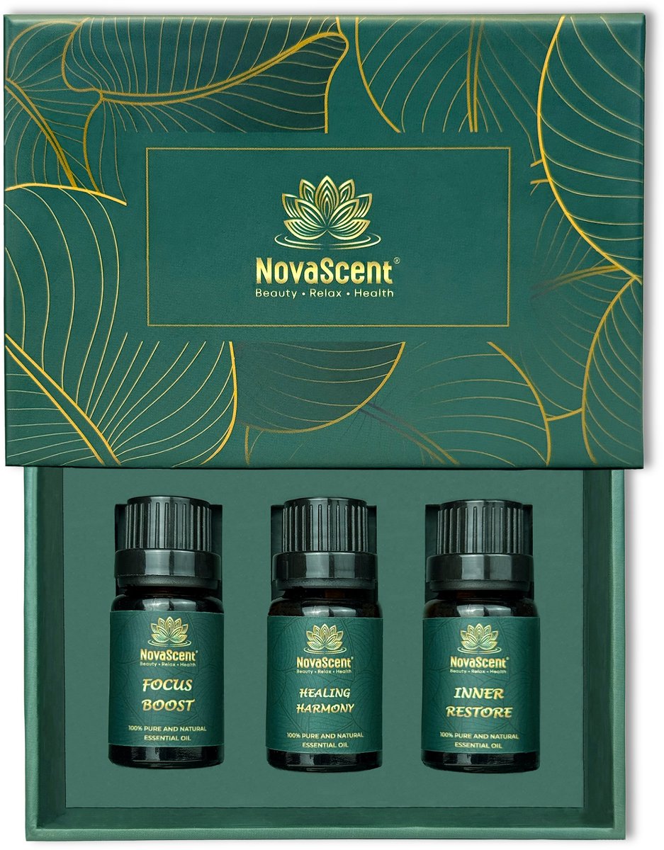 NovaScent® Essential Oil - Set van 3 blends - Focus Boost, Healing Harmony en Inner Restore - Rijke aroma’s - Sterk geconcentreerd - Etherische oliën - Aromatherapie - Geurolie voor aromadiffuser