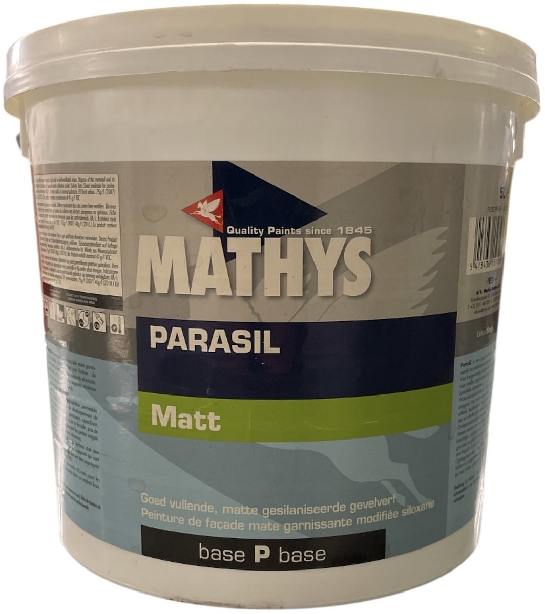 Mathys Parasil - Mineraal matte watergedragen gevelverf - 5 L - RAL 9010 Pure White ( gebrokenwit)