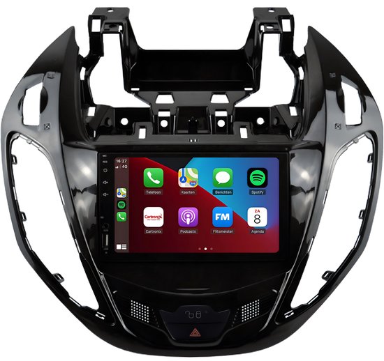 Carplay autoradio met zwart glanzend frame, met aanraakscherm met Apple CarPlay apps.