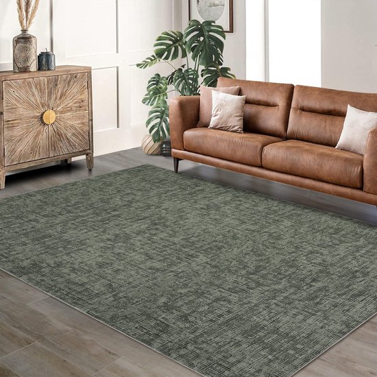 Modern vloerkleed voor de woonkamer, kortpolig, wasbaar, pluizig en zacht, Groen, 160x230 cm