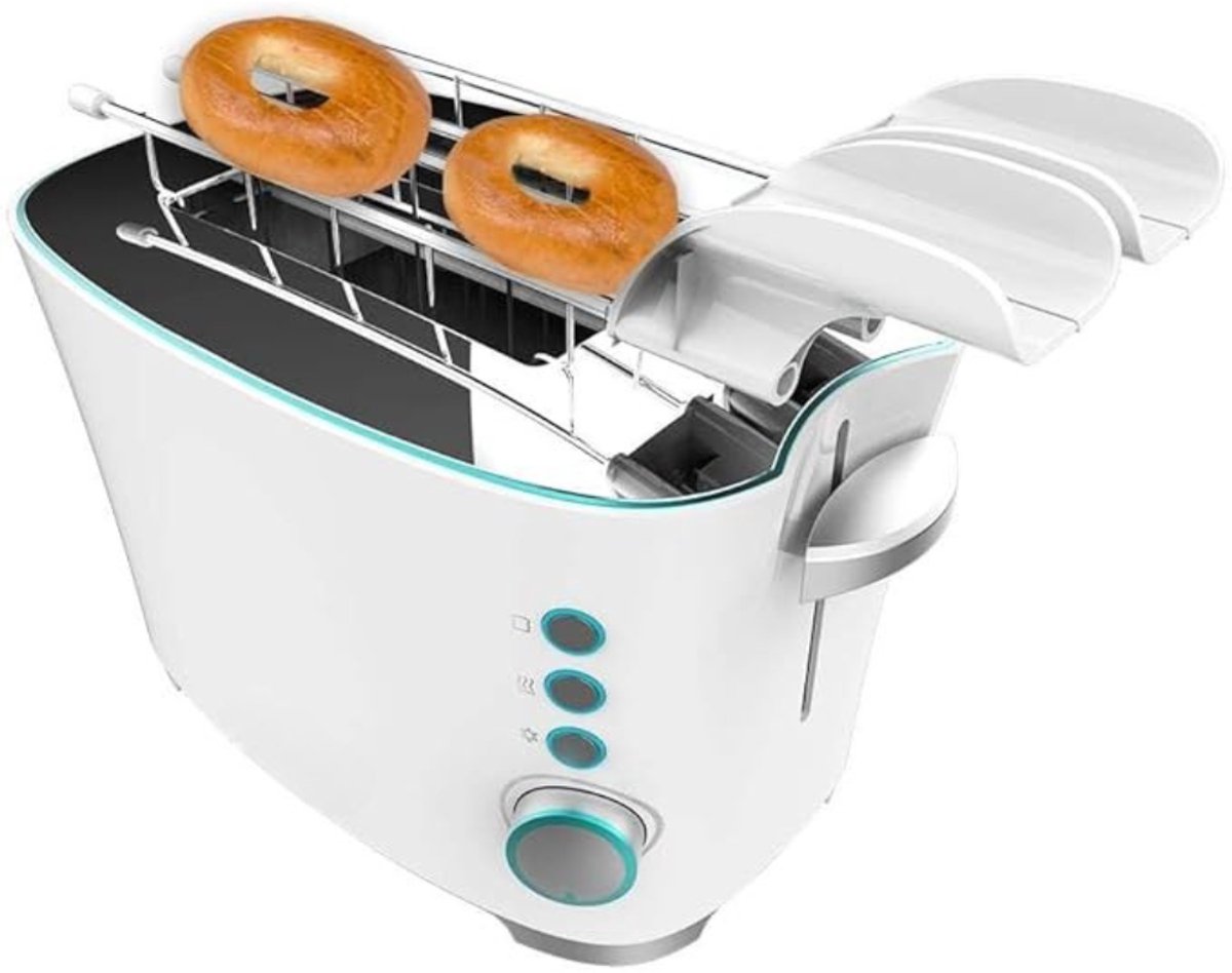 Verte Broodrooster met Tostiklemmen - Verticale Broodrooster - Dubbele Sleuf voor 2 Sneetjes Brood - Gemakkelijk Schoon te Maken - Automatische Uitschakeling en Pop-Upfunctie - Inclusief Tang - Kruimellade - 650 W