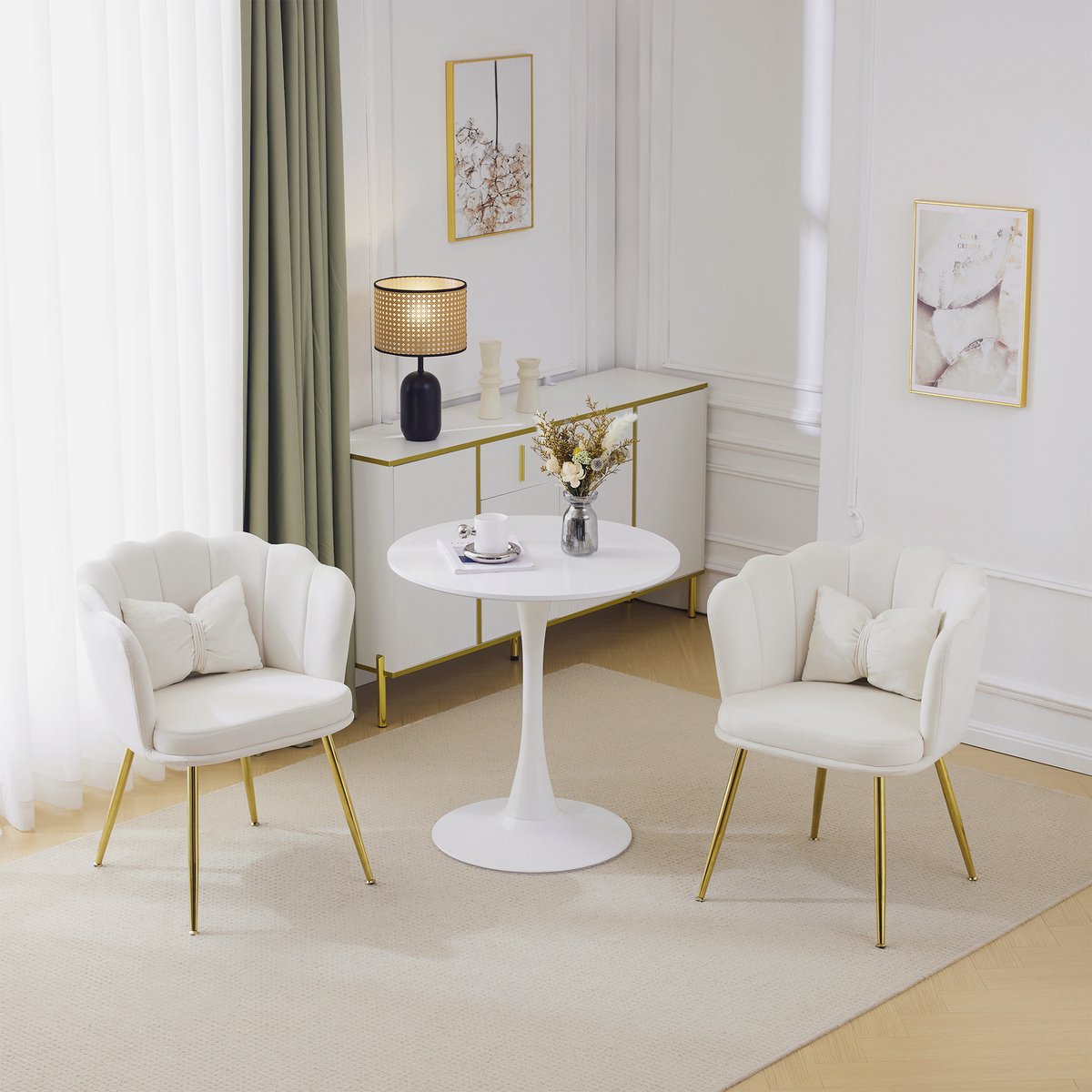 REDOM - Stoel - Bloemblaadjesrug En Gestoffeerd - Modern - Voor Woonkamer - Fluweel - Beige