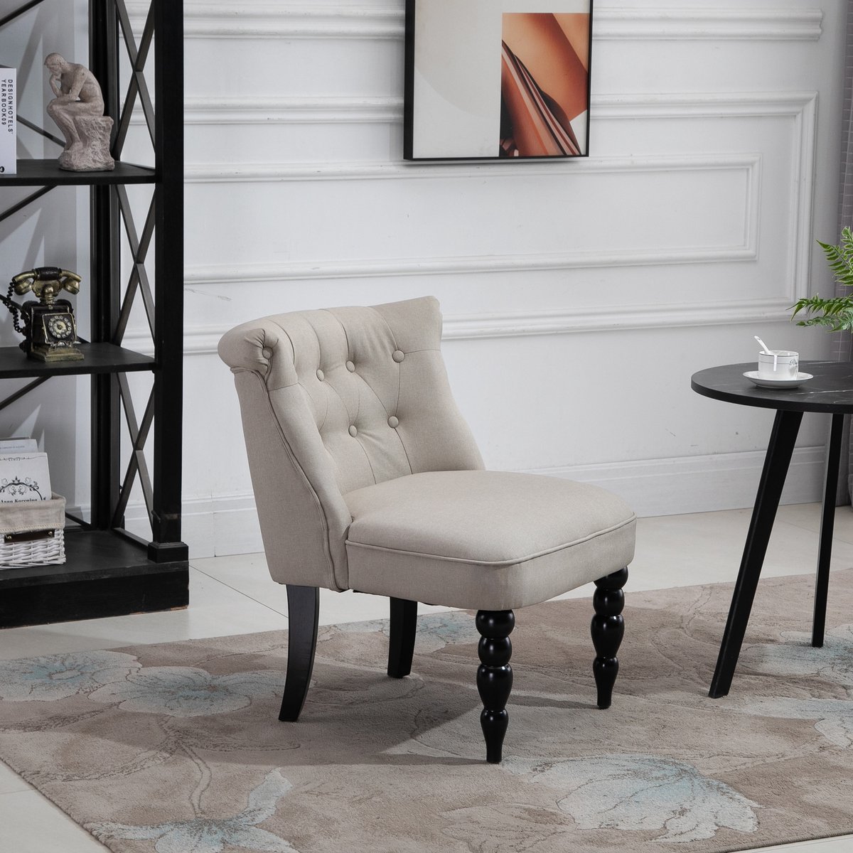 REDOM - Fauteuil - Knopdetails En Gebogen Rugleuning - Vintage - Linnen - Beige - 67 X 67 X 78 Cm