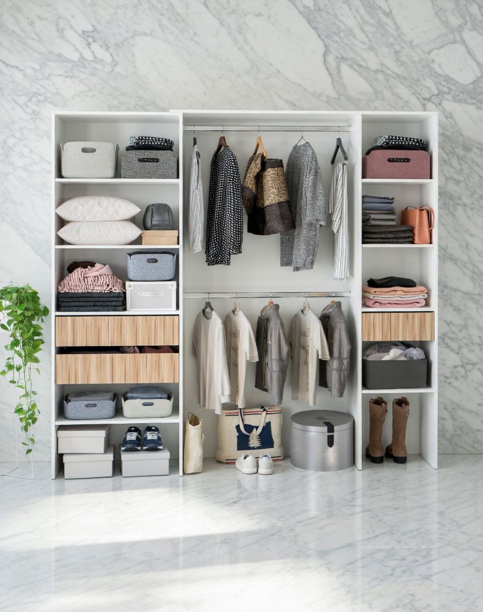 Premium Slaapkamerkast Worland – Ruime Kledingkast met Planken, Laden en Kledingstangen – Modern Wit en Eiken – 196x40x187 cm – Ruimtebesparend Meubel voor Slaapkamer, Kinderkamer of Logeerkamer House&Garden