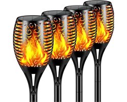 PyroProducts Tuinverlichting op Zonne Energie - 4 Tuinfakkels 56,5 cm - Vlameffect - Waterbestendig