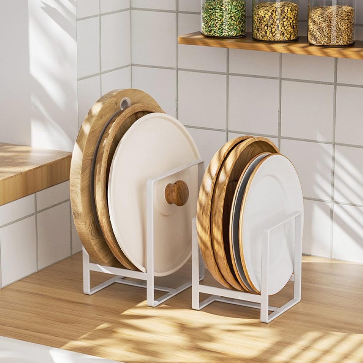 Plaathouders Organizer - Schotel Opslag - Kast Keuken - Duurzaam Metaal - Klein Groot - Wit