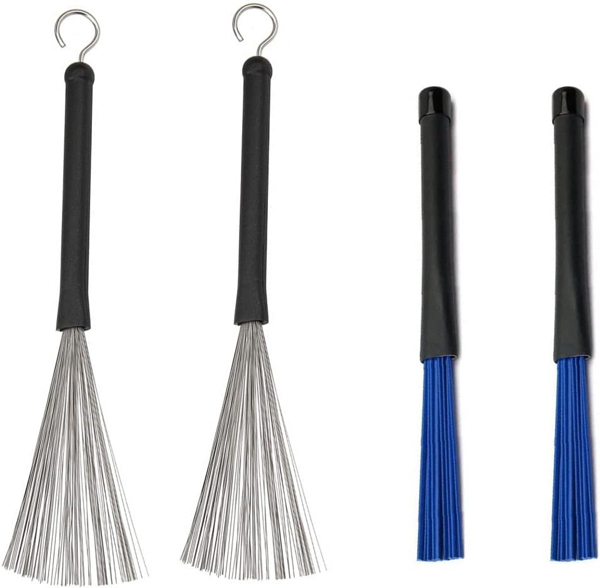 Drum Borstels Set - Trommel Borstels - Muziek Maken - Intrekbaar Ontwerp - Staal Nylon - Zwart