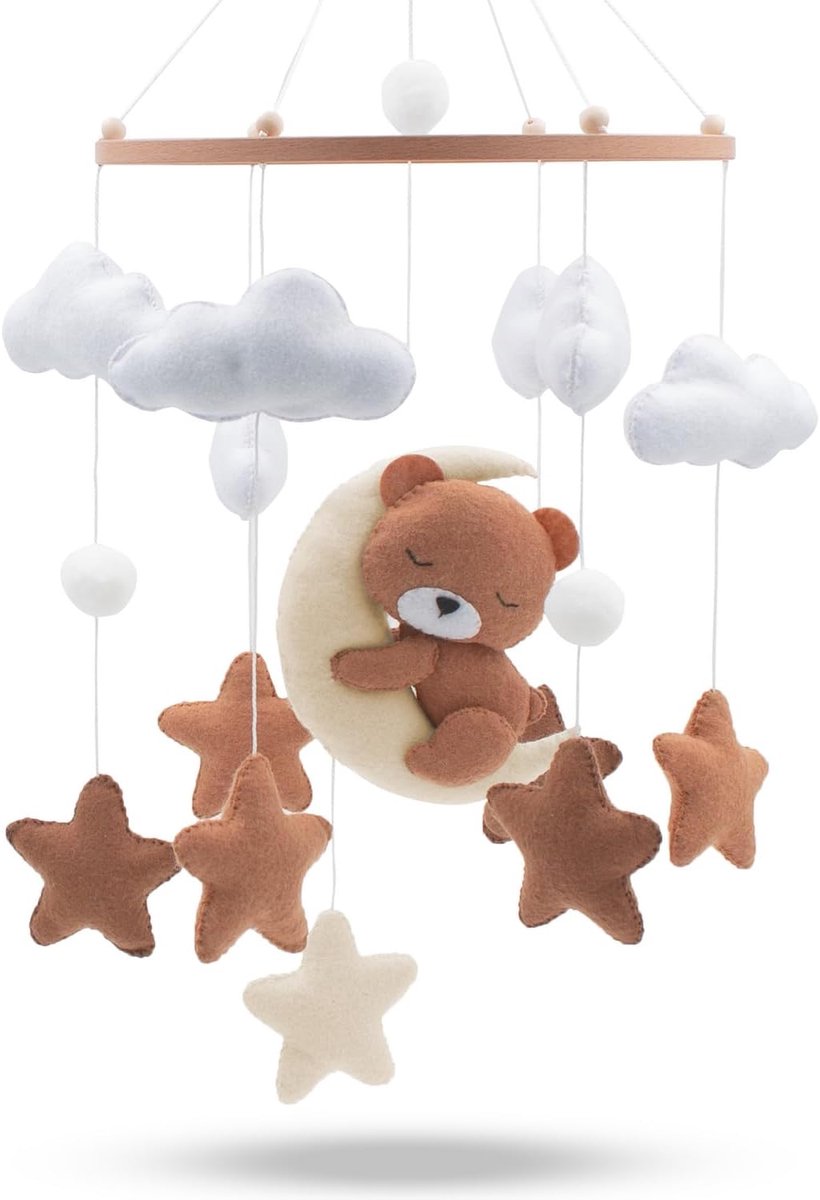 Baby Mobiel - Slaapdecoratie Kinderkamer - Rustgevend Slapen - Met Houten Ring - 25.7 x 24.8 cm