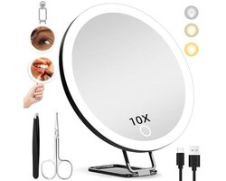 Vergrootspiegel Met Zuignap - 10x Vergroting - ø15cm - Make-Up Spiegel Met Zuignappen - Spiegel - Vergrotende Spiegel Met Lichtzuignap - Multifunctioneel - Geschikt Voor Thuisgebruik, Schoonheidssalons En Reizen - Zwart