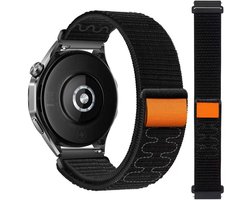 Stravo 20mm Nylon Sportbandje met Klittenband – Ademend Loop Bandje – Geschikt voor Samsung Galaxy Watch 7 (40/44mm) / 6 (Classic) / 5 (Pro) / 4 (Classic) / FE – Voor Garmin Vivoactive 5 / Venu Sq 2 / Forerunner 245 / Vivomove – Zwart / Oranje