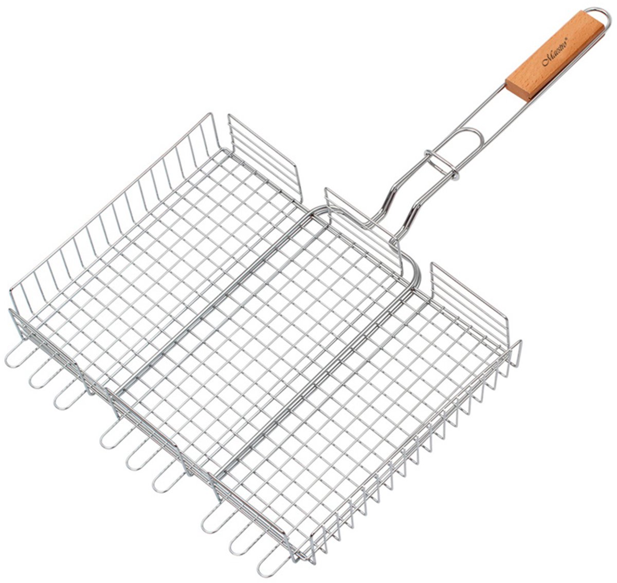 Maestro MR-1003 Grillrooster met houten handvat afsluitbaar (staal, 40x30cm)