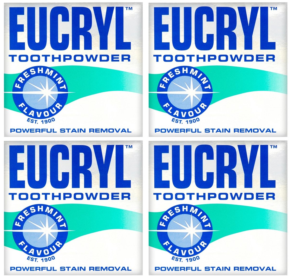 Eucryl Tandpoeder - Fresh Mint, krachtige vlekverwijdering, tandenbleking (4 x 50g)