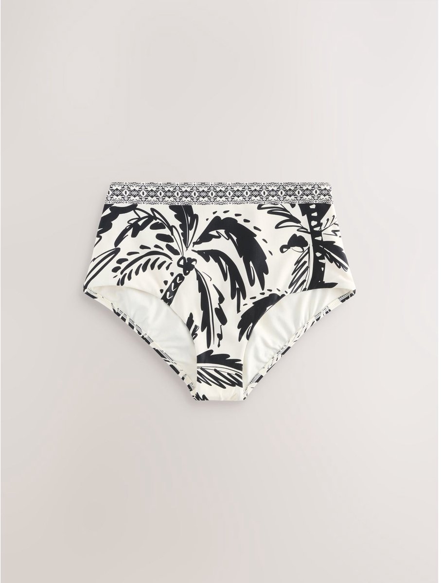 Next Dames - Bikinislip met hoge taille en print - Zwart Black/Cream Palm