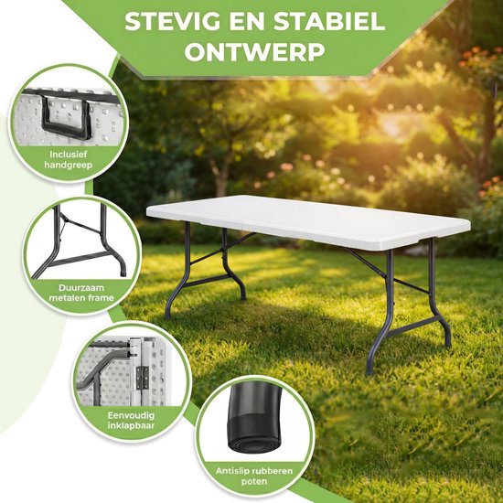 Outbee Inklapbare tafel - Camping tafel - Klaptafel - Vouwtafel - Opvouwbare tafel - Weerbestendig - 180x70x74 cm - Wit van Merkloos — afbeelding 2