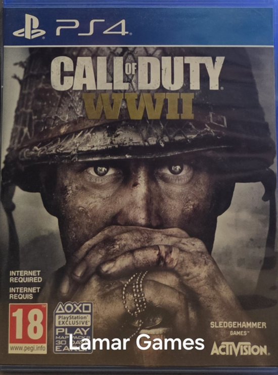 Call of Duty: WWII PS4 cover met close-up van soldaat met helm.