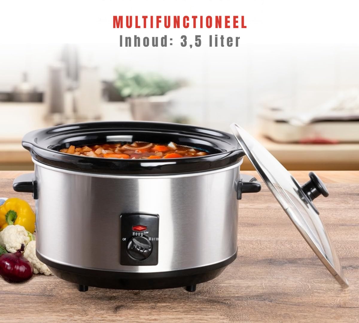 SVN® Slowcooker met Timer Zilver 33cm x 23cm x 25cm - afbeelding 3