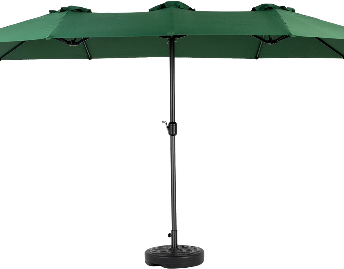 BLACKCOLORS Dubbelzijdige rechthoekige buitenparasol van 4,5 meter met slinger (donkergroen) (zonder voet)