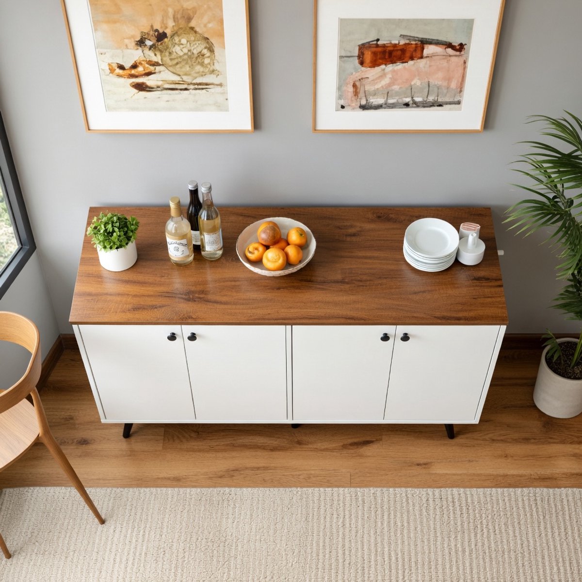 Modern Dressoir – Buffetkast met 4 Deuren, 5 Verstelbare Planken, Woonkamer- en Keukenkast, Wit, 127,5 x 38 x 80 cm – Stijlvol & Duurzaam Opbergmeubel-Novihome