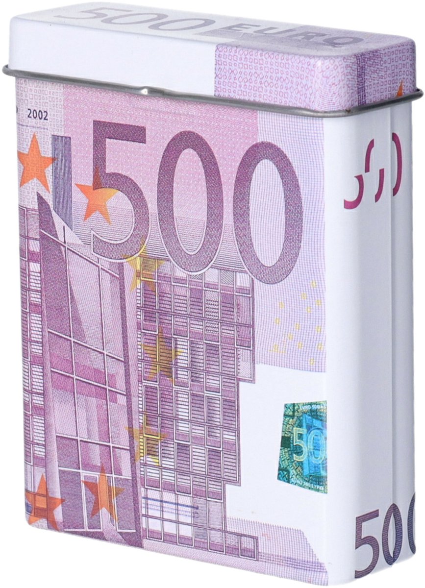 Sigarettendoosje of klein opslag blikje - 500 euro biljetten print - deksel - 7 x 9 x 2.5 cm - doosjes - blikjes