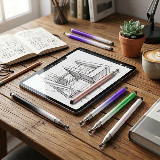 Paars blauw groen goud roze zilver zwart roségoud touchscreen pen stylus pen set 8 stuks dames heren met gradiënt kleur dubbele punt en rubber tip voor smartphone en tablet van Merkloos — afbeelding 4