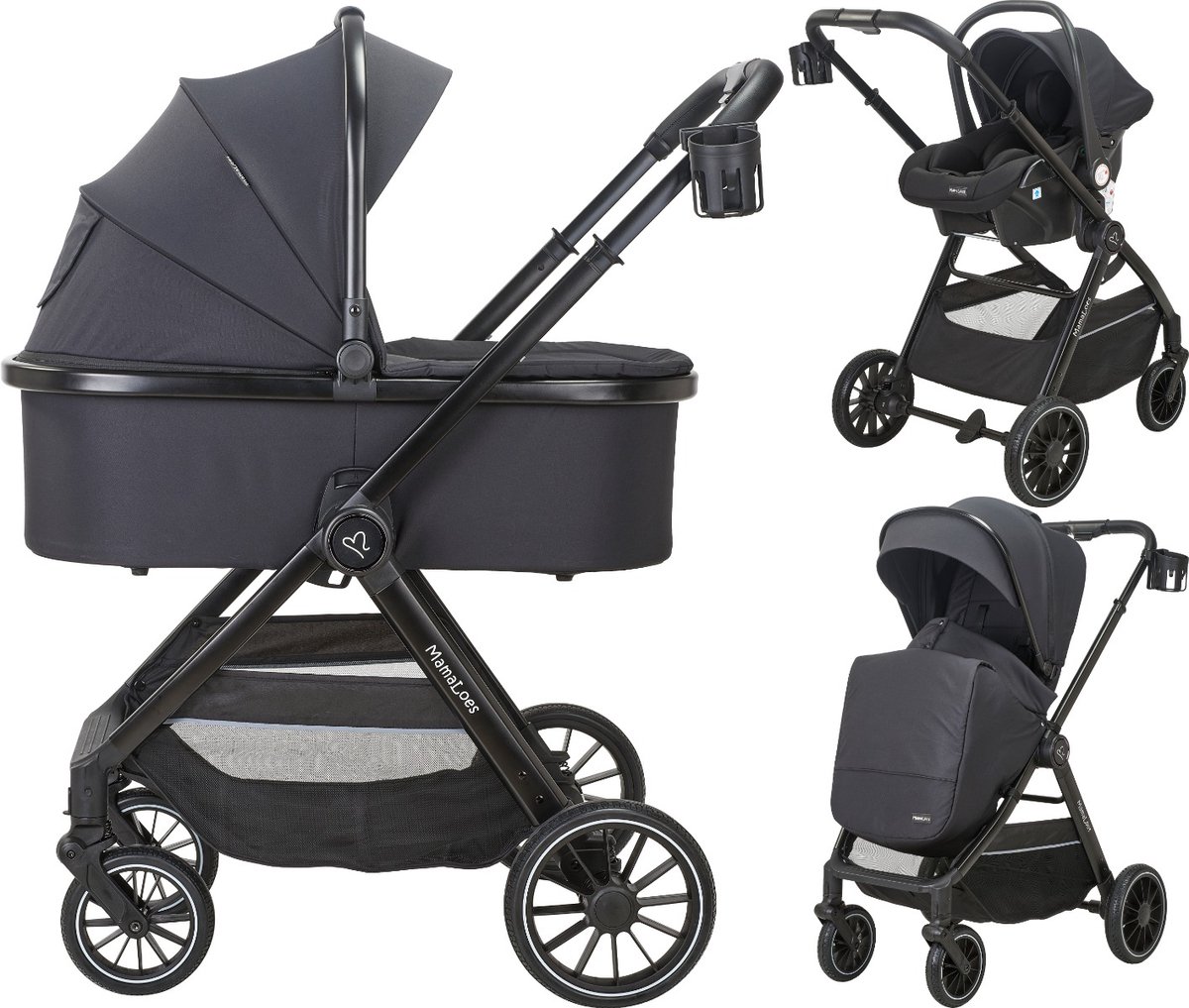 MamaLoes Bodi Zwart 3-in-1 Kinderwagen incl. Autostoel