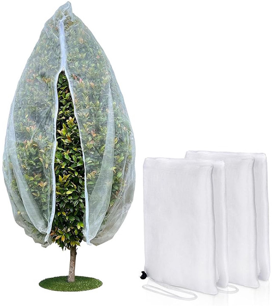 Beschermnetten voor fruitbomen (set van 2) — 100 cm x 150 cm — Met ritsen en trekkoorden — Netten tegen insecten en vogels voor tuinbescherming — Ultrafijn gaas