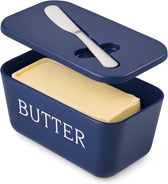 Botervloot met deksel en mes - BPA-vrij voedselveilig plastic - 1 stok boter - Blauw