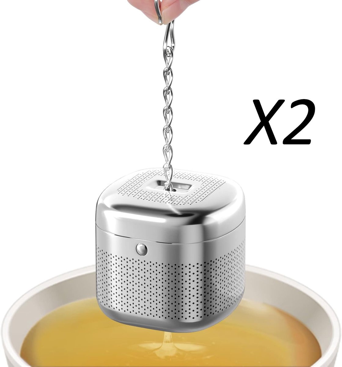 DOWO® - Theezeef - RVS - Met lekplaatje - Thee Filter Voor Losse Thee - Thee Infuser - Thee ei - 2 Stuks