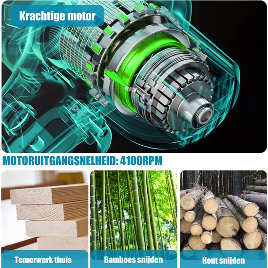 18V 6'' Kettingzaag Set met Verlengstang - Incl. 2×18V 3.0Ah Accu’s van Merkloos	 — afbeelding 4