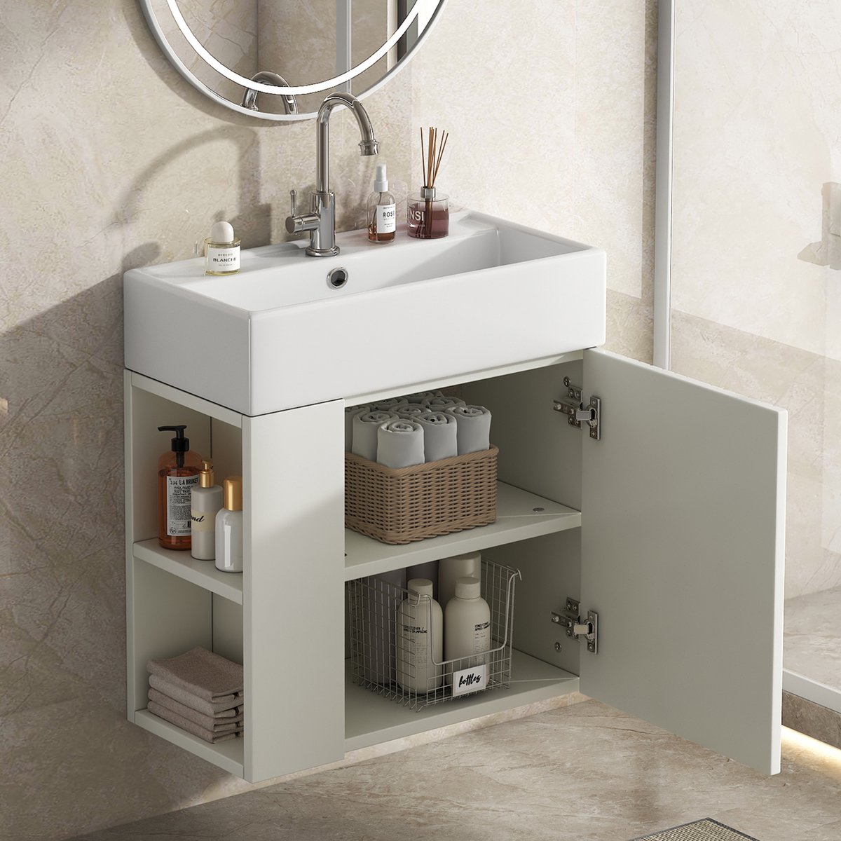 STILVORA Badkamermeubel Met Wastafel - Compact Wandmodel Met Opbergruimte - Voor Kleine Badkamer - Wit