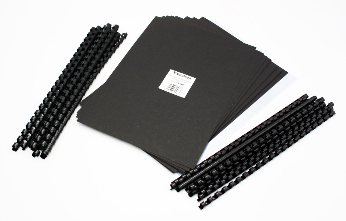 Verotech VB-100 - Bindingsset - Transparante PVC Voor- en Zwarte Achterkaften - Plastic Spiral 8mm en 10mm