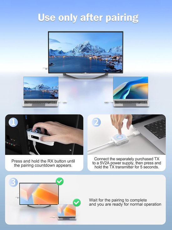 Draadloze Zender Kit - HDMI USB C - Presentaties Delen - 8 Zenders 1 Ontvanger - 4x5x3 cm — afbeelding 4