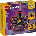 LEGO Creator 3in1 doos: spinnenmodel in het zwart, rood en geel, plus kleine afbeeldingen van schorpioen en slang.