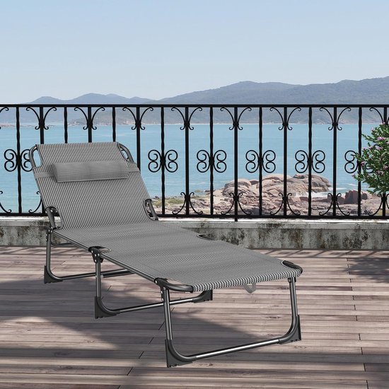 Opvouwbare Zonligstoel - Met Zonnedak - Verstelbare Rugleuning - Ergonomisch - Tuinligstoel - Metalen Frame - Oxford Stof - Draagbaar - Ligstoel - Voor Camping, Strand, Balkon En Kantoor - Zwart - NAIZY — afbeelding 3