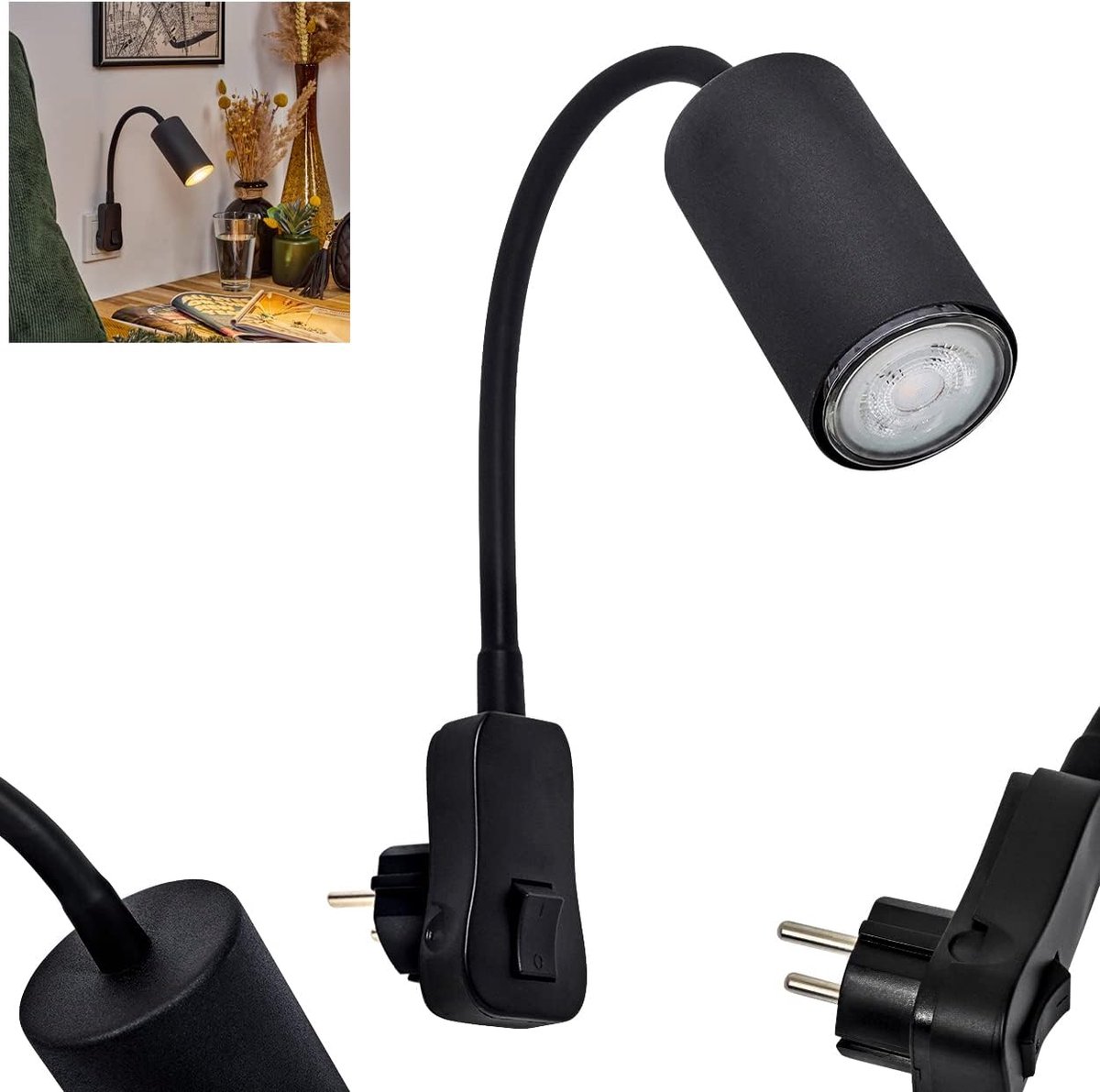 Wandlamp - Moderne Verlichting - Lezen aan bed - Verstelbare leesarm - 25x25x43 cm - Zwart