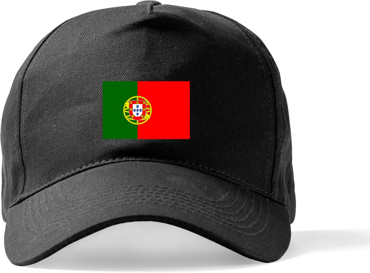 Zwarte Pet Beechfield met Wereldvlaggen, land Portugal klittenbandsluiting