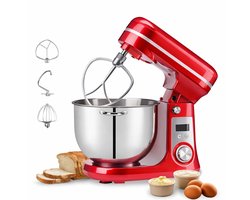 Jurrys Keukenmachine 6L – 1200W – Rood – RVS Mengkom – Keukenrobot met Garde & Mixer – Standmixer voor Bakken & Koken