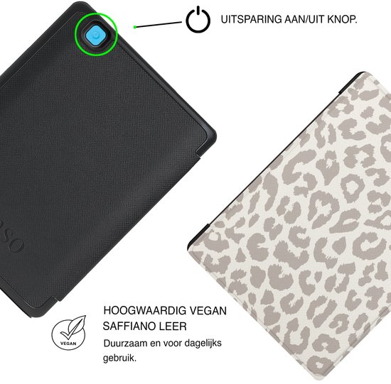 Lunso Geschikt voor Kobo Aura H20 Edition 2 hoesje (6.8 inch) - Vegan Saffiano Leren Sleep Cover - Calm Serengeti - (niet voor de Kobo Aura edition 2) van Lunso — afbeelding 2