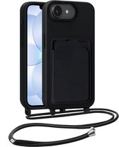 Hoesje Geschikt voor iPhone 17e Hoesje Siliconen Case Met Koord - Hoes Geschikt voor iPhone 17e Hoesje Backcover Met Telefoonkoord - Telefoonhoes - Zwart