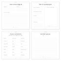 Invulboek met de titels 'Jouw eerste dagje uit', 'Naar de opvang/oppas', 'Al jouw eerste keren', 'Een brief aan jou'.